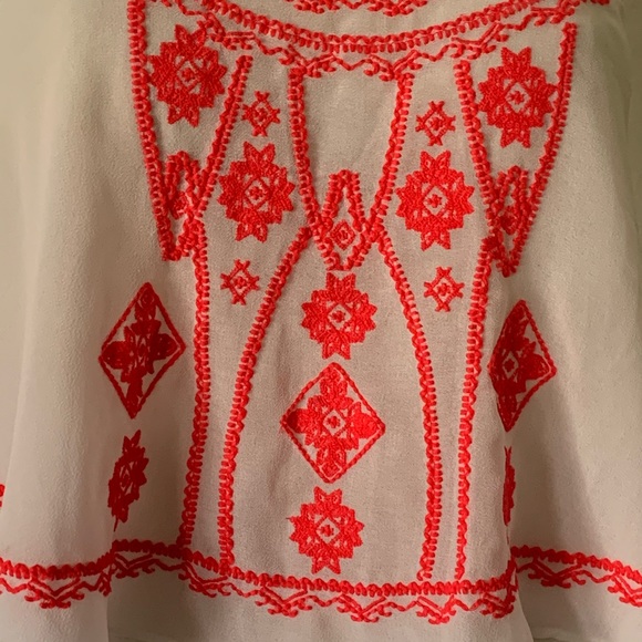 Ecote flowy Aztec embroidered chiffon top S - Picture 3 of 14